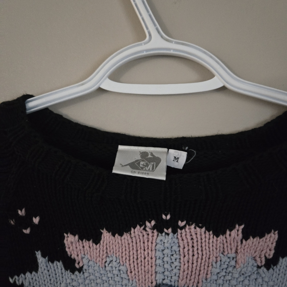 Vintage 90s Floral Chunky Knit Sweater Womens Medium Cottage - Picture 6 of 8